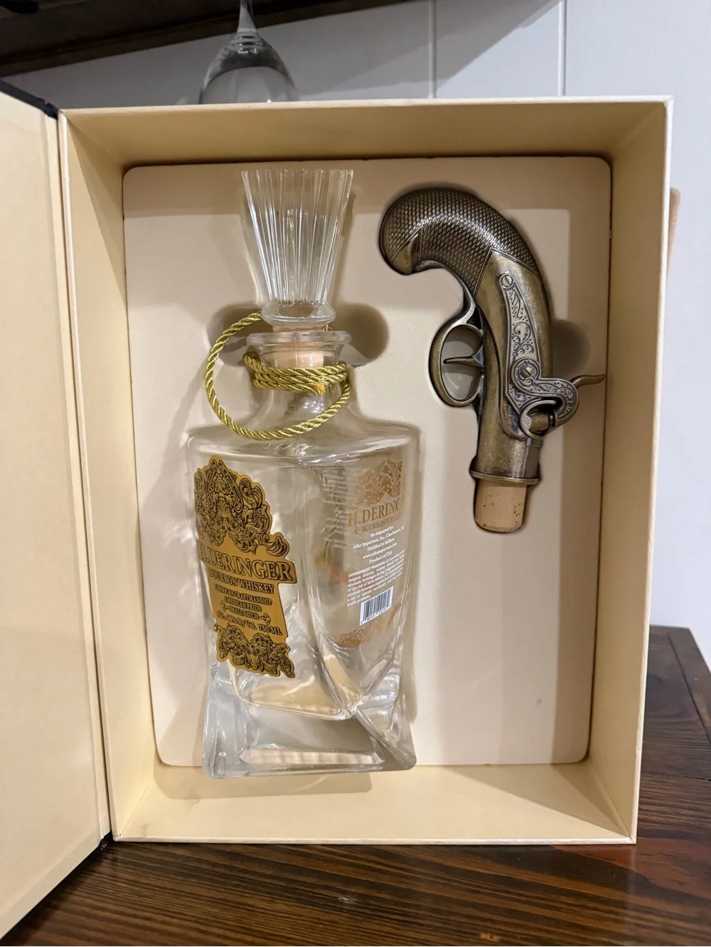 H. Deringer Bourbon empty bottle with Gun Stopper Gift Pack Bourbon Whiskey Gif